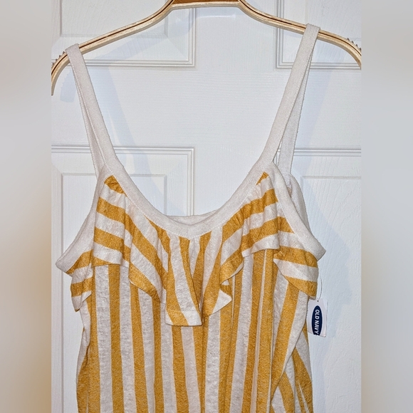 Old Navy Sleeveless Ruffle-Trim Top Yellow Striped Size Large NWT - Picture 3 of 8